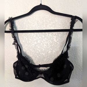 Vintage Retro Black Bra Ruffle Sheer Coquette Circus Core Fairy Lingerie